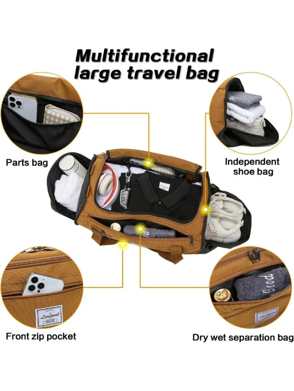 Versatile 40L Travel Duffle Bag with Wet Pocket & Shoe Compartment - Gym